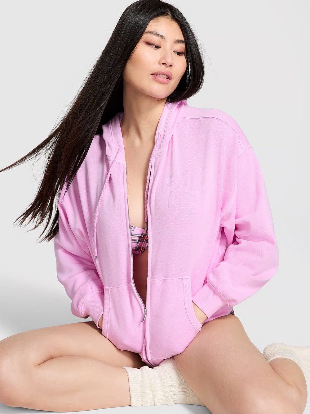 NWT PINK Campus Fleece Full-Zip Hoodie In Color Hushed Lilac